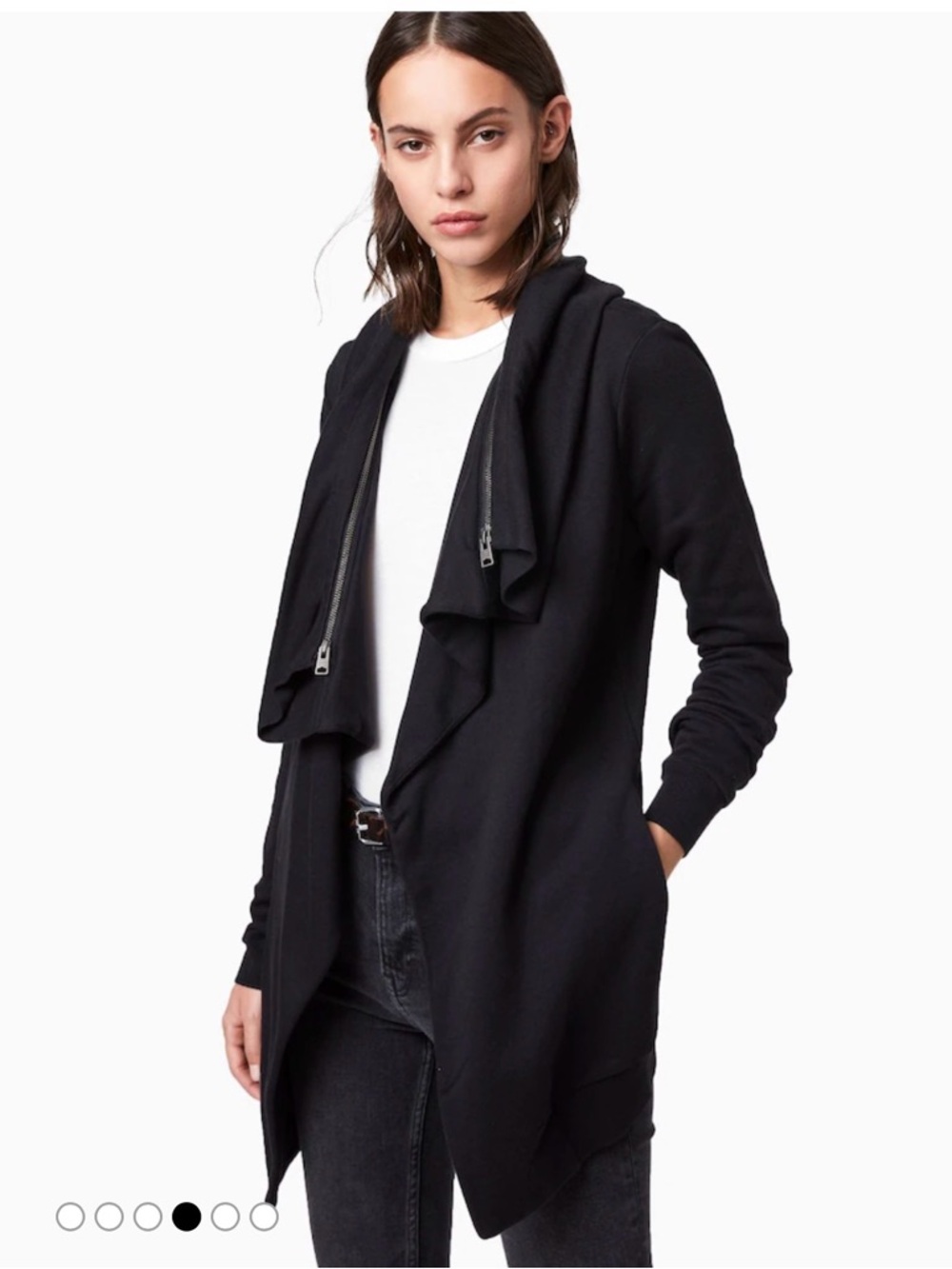 AllSaints Black Dahlia Cardigan Black Draped Open-Front Women's Sweater Jacket - Picture 4 of 5